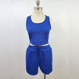 Shein Blue Knit Tank Top and Shorts Set, Size Medium